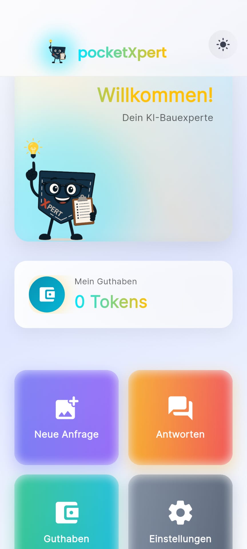 PocketXpert App – Hauptmenü